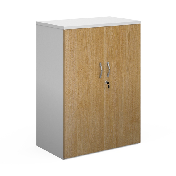 Duo Double Door Cupboard with 2 Shelves - Oak and White