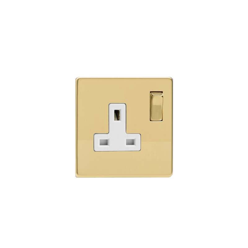 Varilight Screw Less Polished Brass 1G 13A Switched Socket White