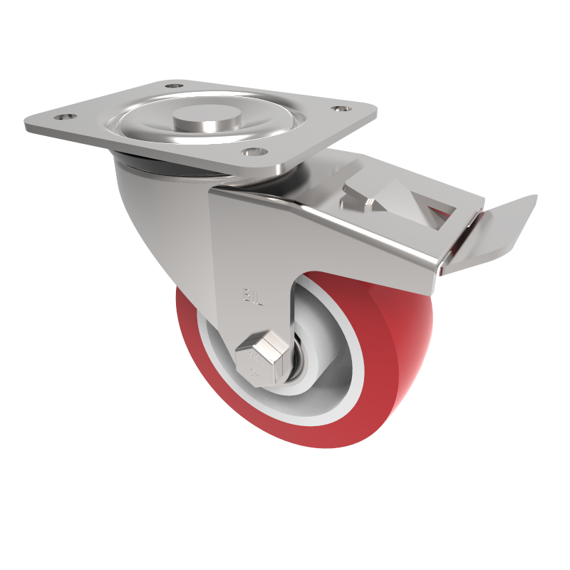 Polyurethane Nylon Plate Swivel Castor Brake 100mm 250kg Load