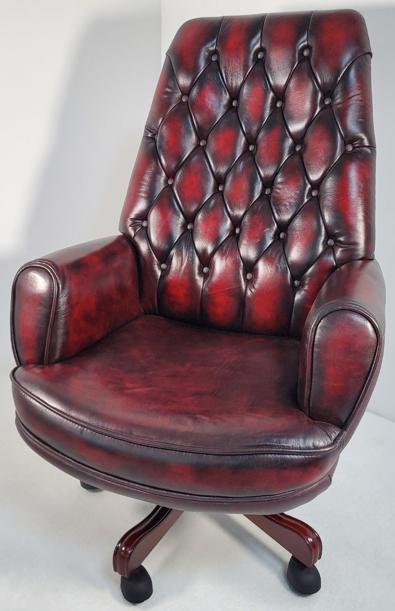Traditional Burgundy Genuine Leather Chesterfield Office Chair -  A1023 UK