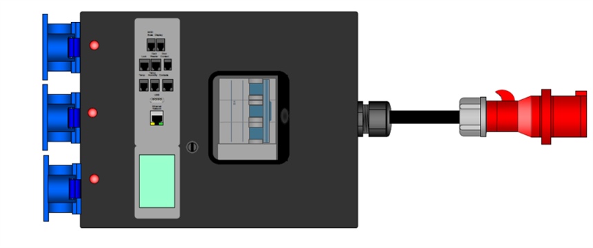 IT-499-IP5-1L IPower 3 Phase Power Splitter with IP Monitoring 1x 400v 32A 3Phase in 3x 230v 32A Single phase out. ( 3Phase power splitter ) P3S-MCB-3P32X32ASP-M