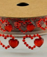 Red Diamante hearts self adhesive trim / strip / tape 15mm x 1 Metre roll 88065