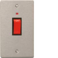 Varilight XFS45NB 45A Cooker Switch In Brushed Steel With Neon On A Twin Verticle Plate With Black Insert