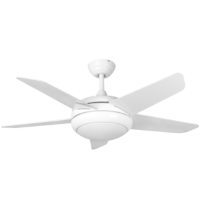 44" Neptune Ceiling Fan In White With Remote Control And LED Light
