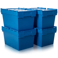 Pack of 4 - 32 Litre Heavy Duty ALC Plastic Boxes With Attached Lids