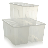 Pack of 3 - 110 Litre Crystal Plastic Storage Boxes with Lids