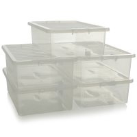 Pack of 5 - 32 Litre Crystal Under Bed Plastic Storage Boxes with Lids