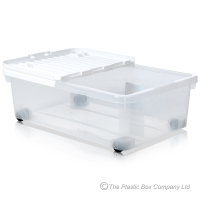 Pack of 5 - 32 Litre Under Bed Plastic Storage Boxes with?Wheels and WHITE Lids?