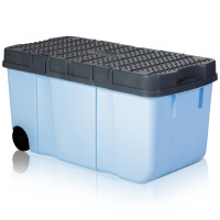 Pack of 4 - Large 90 Litre Funky Tough Cart Plastic Storage Boxes with Two Wheels 