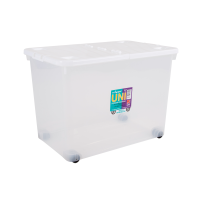 Pack of 2 - 80 Litre Storage Box Wheels and Folding Lid - Clear/White