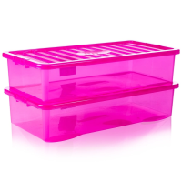 Pack of 2 - 42 Litre Crystal?Under Bed Plastic Storage Boxes?with Lids
