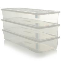 Pack of 3 - 55 Litre Extra Long Shallow Under Bed Storage Boxes with Lids
