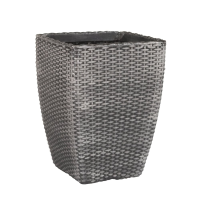 Pack of 2 - Tall Rattan Style Plastic Planter Pewter