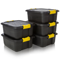 Pack of 5 - 24 Litre Heavy Duty Storage Trunk Black/Yellow
