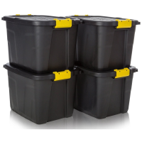 Pack of 4 - 42 Litre Heavy Duty Storage Trunk Black/Yellow