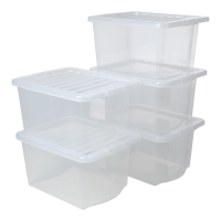 Pack of 5 - 30 Litre Crystal Plastic Storage Boxes with Lids