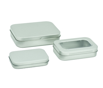 Silver Rectangular Stationery Tins with Hinged Lid