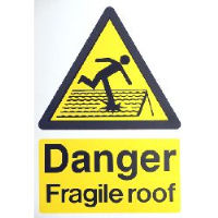 Warning Sign - Fragile Roof (size 300 x 200) - Hi Visibility - semi rigid plastic