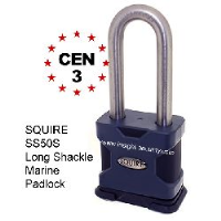 Squire SS50S/2.5/MAR CEN3 50mm Solid Steel Long Shackle MARINE PADLOCK