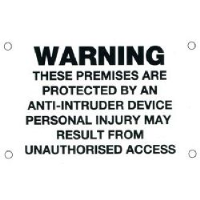 Warning Sign - Anti-Intruder  (size 85x55mm) - black text/white background