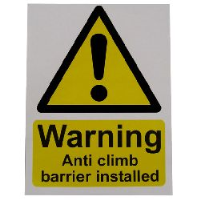 Small Warning Sign - Anti Climb Barrier - HiViz 150 x 100mm