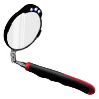 Compact personal folding pocket search / inspection mirror (85mm diam) with LED lights