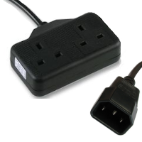 IEC C14 to 2 Gang UK Socket (Extension) - Mains Lead - 0.5m