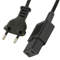 Euro 2 Pin Plug to IEC C9 - Mains Lead - 0.75mm² - Black - 1m