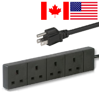 USA 3 Pin Plug to 4 Gang UK Socket - (18AWG) - 1m
