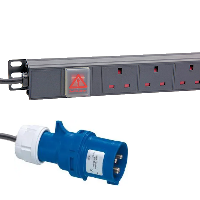 PDU - 32 amp IP44 to 6x UK sockets - 3m - 19" Horizontal