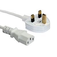 UK Plug to IEC C13 - 10amp - White - Mains Lead - 2m