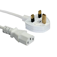 UK Plug to IEC C13 - White - Mains Lead - 2m