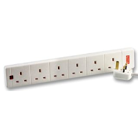 UK 6 Gang Extension Lead - Surge Protected - 2m