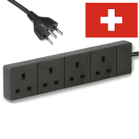 Swiss Plug to 4 Gang UK socket - 1.0mm² - 2m