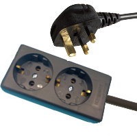 UK Plug to Schuko 2 Gang Extension - 1.0mm² - 2m