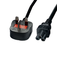 UK 3 Pin Plug to IEC C5 - Cloverleaf - Black - 2m