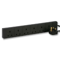 UK Plug - 6 Gang UK Socket (Extension) - Black - 2m