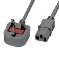 UK Plug to IEC C13 - Grey - Mains Lead - 2m