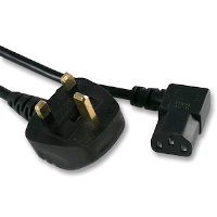 UK Plug to IEC C13 (Right Angled) - 10 amps - Mains Lead - 2m