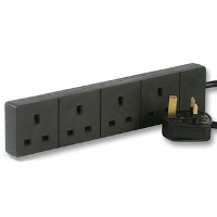 UK Plug - 4 Gang UK Socket (Extension) - Black - 2m