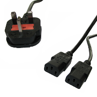UK Plug to 2 x IEC C13 - Mains Lead - 2.5m