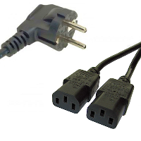 Angled Schuko CEE7/7 Plug to 2 x IEC C13 - Mains Lead - 2.5m
