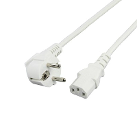 Angled Schuko CEE7/7 Plug to IEC C13 - White - Mains Lead - 2m