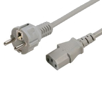 Schuko Plug to IEC C13 - Grey - Mains Lead - 2m