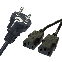 Straight Schuko CEE7/7 Plug to 2 x IEC C13 – Mains Lead – 2.5m