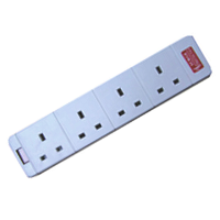 UK 4 Gang Socket - 13amp - Surge Protected - Rewireable - White