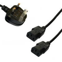 UK plug to x2 IEC C13 Y Splitter Lead - 2.5m tails