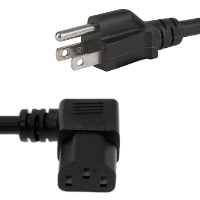 US Plug to IEC C13 (Right Angled) - Mains Lead - Type B Plug - 2m