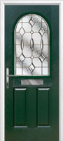 2 Panel 1 Arch Brass Art Clarity Composite Front Door in Green