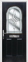 2 Panel 1 Arch Crystal Harmony Composite Front Door in Black